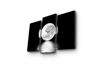 Dekorativ Canvasmålning med Klocka 3 Delar - Flerfärgad - Inredning - Väggdekor - Väggklocka & väggur