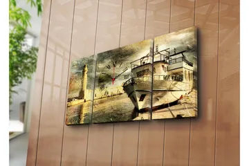 Dekorativ Canvasmålning med Klocka 3 Delar - Flerfärgad - Inredning - Väggdekor - Väggklocka & väggur