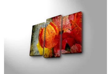 Dekorativ Canvasmålning med Klocka 3 Delar - Flerfärgad - Inredning - Väggdekor - Väggklocka & väggur