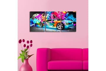 Dekorativ Canvasmålning med Klocka 3 Delar - Flerfärgad - Inredning - Väggdekor - Väggklocka & väggur