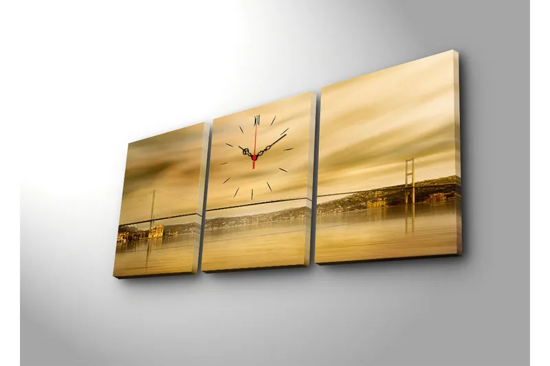 Dekorativ Canvasmålning med Klocka 3 Delar - Flerfärgad - Inredning - Väggdekor - Väggklocka & väggur