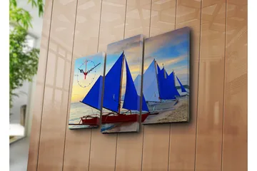 Dekorativ Canvasmålning med Klocka 3 Delar - Flerfärgad - Inredning - Väggdekor - Väggklocka & väggur