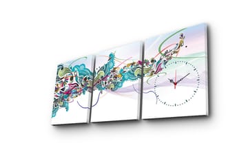 Dekorativ Canvasmålning med Klocka 3 Delar - Flerfärgad - Inredning - Väggdekor - Väggklocka & väggur