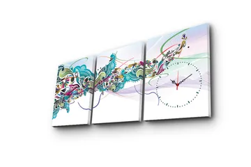 Dekorativ Canvasmålning med Klocka 3 Delar - Flerfärgad - Inredning - Väggdekor - Väggklocka & väggur