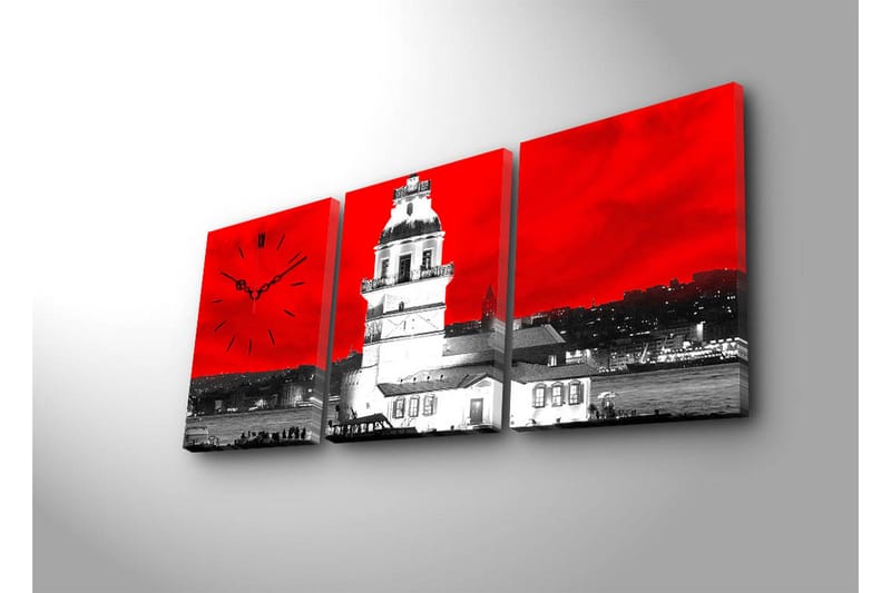 Dekorativ Canvasmålning med Klocka 3 Delar - Flerfärgad - Inredning - Väggdekor - Väggklocka & väggur