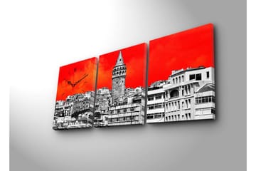 Dekorativ Canvasmålning med Klocka 3 Delar - Flerfärgad - Inredning - Väggdekor - Väggklocka & väggur