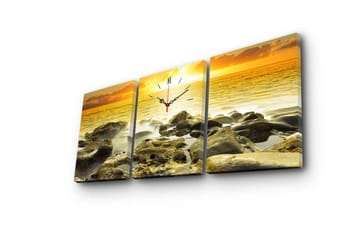 Dekorativ Canvasmålning med Klocka 3 Delar - Flerfärgad - Inredning - Väggdekor - Väggklocka & väggur