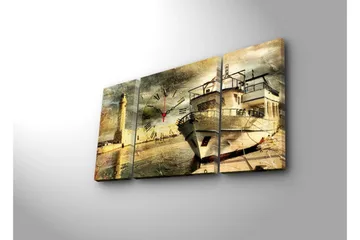 Dekorativ Canvasmålning med Klocka 3 Delar - Flerfärgad - Inredning - Väggdekor - Väggklocka & väggur