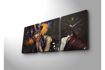 Dekorativ Canvasmålning med Klocka 3 Delar - Flerfärgad - Inredning - Väggdekor - Väggklocka & väggur