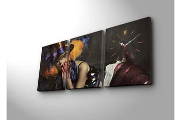 Dekorativ Canvasmålning med Klocka 3 Delar - Flerfärgad - Inredning - Väggdekor - Väggklocka & väggur