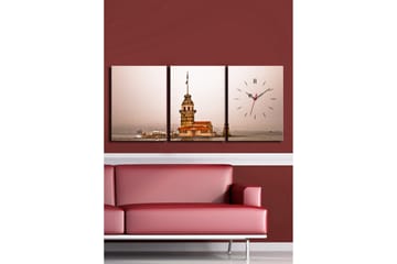 Dekorativ Canvasmålning med Klocka 3 Delar - Flerfärgad - Inredning - Väggdekor - Väggklocka & väggur