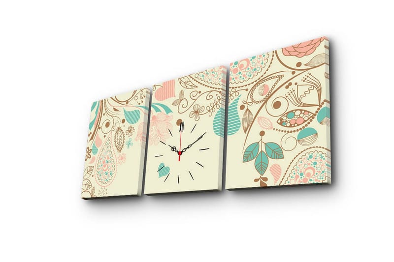 Dekorativ Canvasmålning med Klocka 3 Delar - Flerfärgad - Inredning - Väggdekor - Väggklocka & väggur