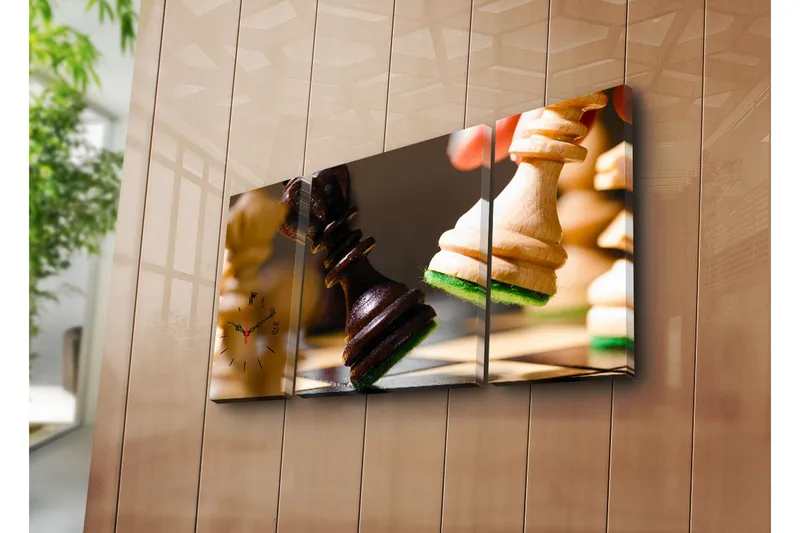 Dekorativ Canvasmålning med Klocka 3 Delar, Flerfärgad