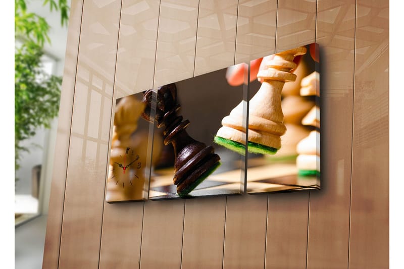 Dekorativ Canvasmålning med Klocka 3 Delar - Flerfärgad - Inredning - Väggdekor - Väggklocka & väggur