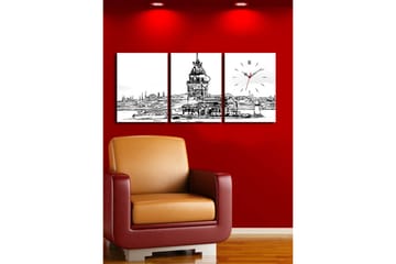 Dekorativ Canvasmålning med Klocka 3 Delar - Flerfärgad - Inredning - Väggdekor - Väggklocka & väggur