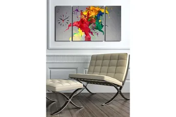 Dekorativ Canvasmålning med Klocka 3 Delar - Flerfärgad - Inredning - Väggdekor - Väggklocka & väggur