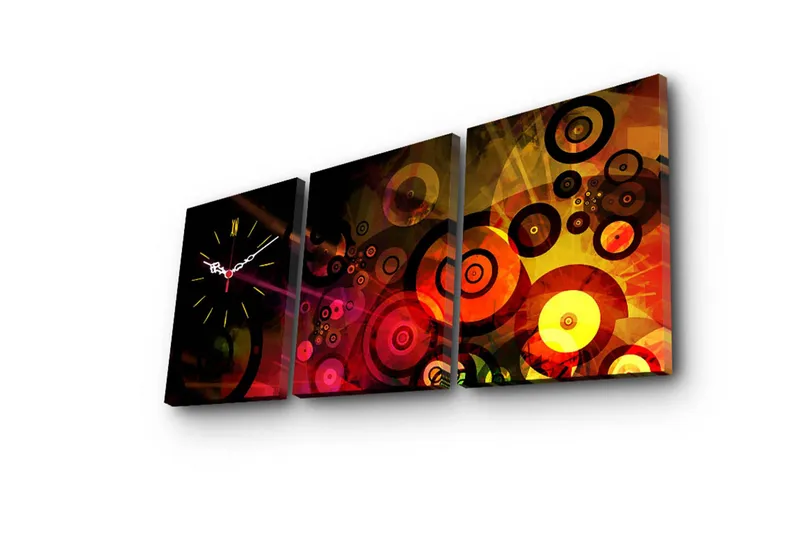 Dekorativ Canvasmålning med Klocka 3 Delar - Flerfärgad - Inredning - Väggdekor - Väggklocka & väggur
