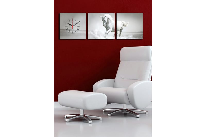 Dekorativ Canvasmålning med Klocka 3 Delar - Flerfärgad - Inredning - Väggdekor - Väggklocka & väggur