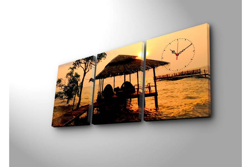 Dekorativ Canvasmålning med Klocka 3 Delar - Flerfärgad - Inredning - Väggdekor - Väggklocka & väggur