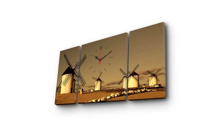 Dekorativ Canvasmålning med Klocka 3 Delar - Flerfärgad - Inredning - Väggdekor - Väggklocka & väggur