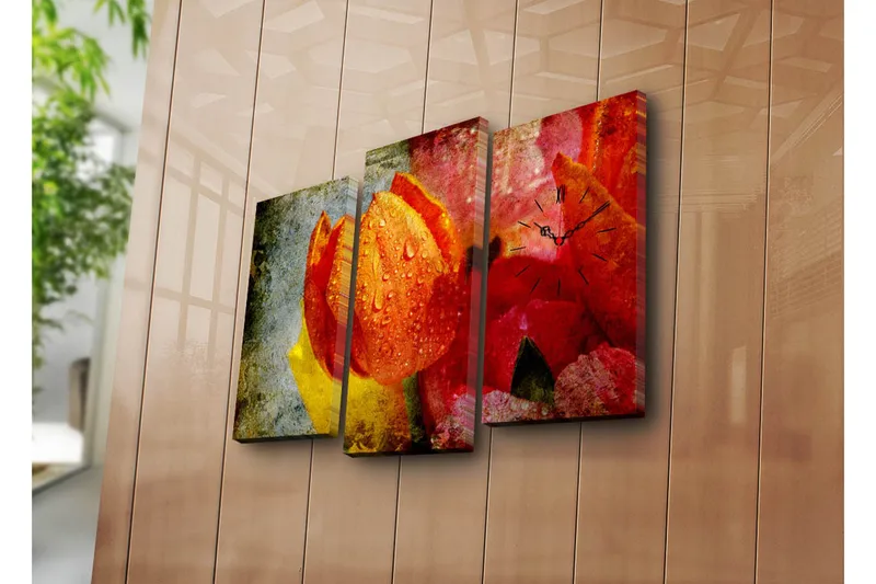 Dekorativ Canvasmålning med Klocka 3 Delar, Flerfärgad