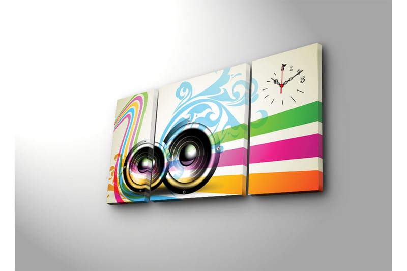 Dekorativ Canvasmålning med Klocka 3 Delar - Flerfärgad - Inredning - Väggdekor - Väggklocka & väggur