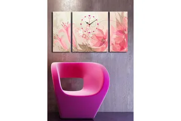 Dekorativ Canvasmålning med Klocka 3 Delar - Flerfärgad - Inredning - Väggdekor - Väggklocka & väggur