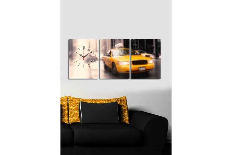 Dekorativ Canvasmålning med Klocka 3 Delar - Flerfärgad - Inredning - Väggdekor - Väggklocka & väggur