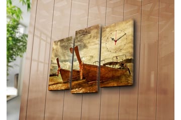 Dekorativ Canvasmålning med Klocka 3 Delar - Flerfärgad - Inredning - Väggdekor - Väggklocka & väggur