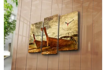 Dekorativ Canvasmålning med Klocka 3 Delar - Flerfärgad - Inredning - Väggdekor - Väggklocka & väggur