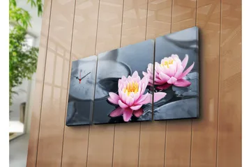 Dekorativ Canvasmålning med Klocka 3 Delar - Flerfärgad - Inredning - Väggdekor - Väggklocka & väggur