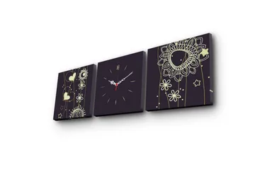 Dekorativ Canvasmålning med Klocka 3 Delar - Flerfärgad - Inredning - Väggdekor - Väggklocka & väggur