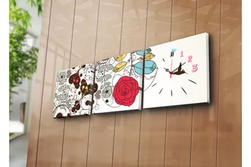 Dekorativ Canvasmålning med Klocka 3 Delar - Flerfärgad - Inredning - Väggdekor - Väggklocka & väggur