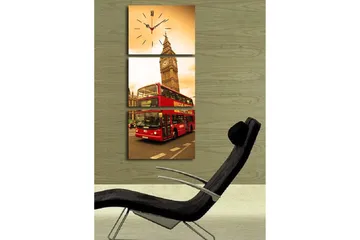 Dekorativ Canvasmålning med Klocka 3 Delar - Flerfärgad - Inredning - Väggdekor - Väggklocka & väggur