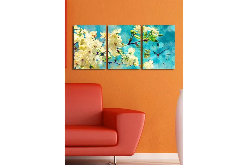 Dekorativ Canvasmålning med Klocka 3 Delar - Flerfärgad - Inredning - Väggdekor - Väggklocka & väggur