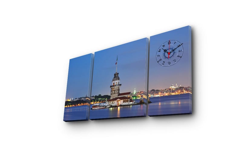 Dekorativ Canvasmålning med Klocka 3 Delar - Flerfärgad - Inredning - Väggdekor - Väggklocka & väggur