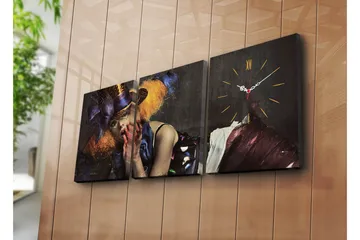 Dekorativ Canvasmålning med Klocka 3 Delar - Flerfärgad - Inredning - Väggdekor - Väggklocka & väggur