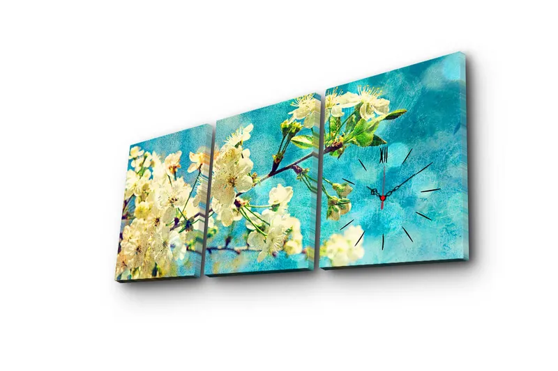 Dekorativ Canvasmålning med Klocka 3 Delar - Flerfärgad - Inredning - Väggdekor - Väggklocka & väggur