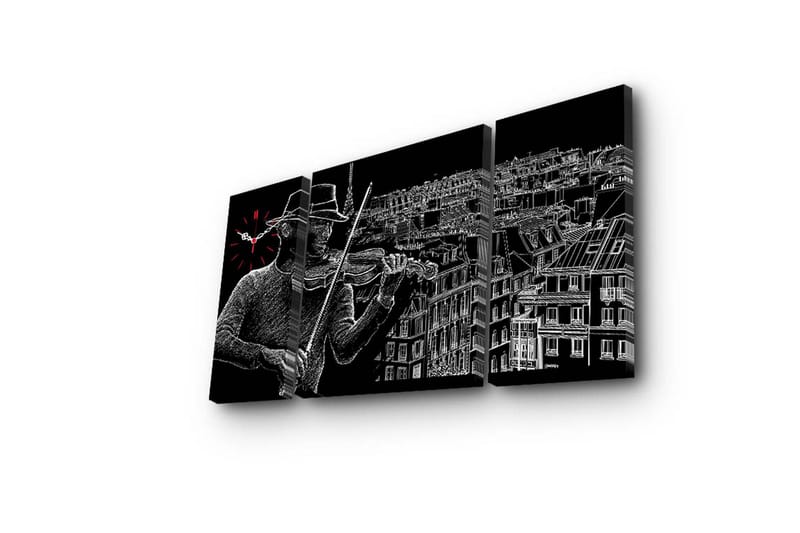 Dekorativ Canvasmålning med Klocka 3 Delar - Flerfärgad - Inredning - Väggdekor - Väggklocka & väggur