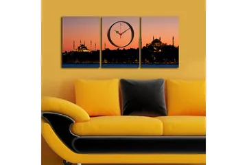 Dekorativ Canvasmålning med Klocka 3 Delar - Flerfärgad - Inredning - Väggdekor - Väggklocka & väggur