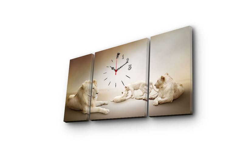 Dekorativ Canvasmålning med Klocka 3 Delar - Flerfärgad - Inredning - Väggdekor - Väggklocka & väggur