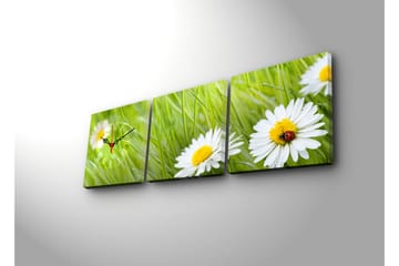 Dekorativ Canvasmålning med Klocka 3 Delar - Flerfärgad - Inredning - Väggdekor - Väggklocka & väggur