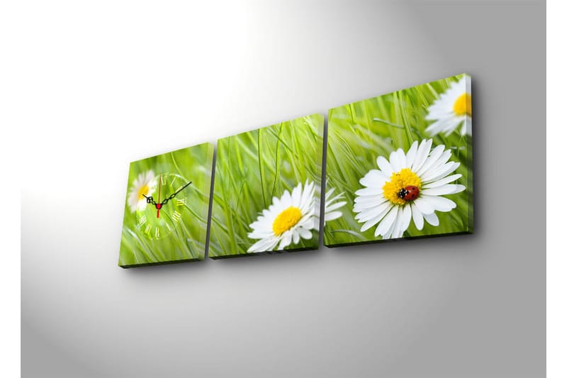 Dekorativ Canvasmålning med Klocka 3 Delar - Flerfärgad - Inredning - Väggdekor - Väggklocka & väggur