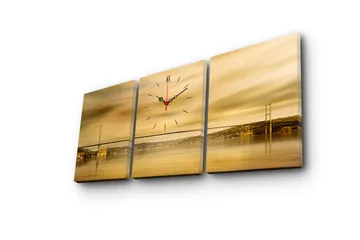 Dekorativ Canvasmålning med Klocka 3 Delar - Flerfärgad - Inredning - Väggdekor - Väggklocka & väggur