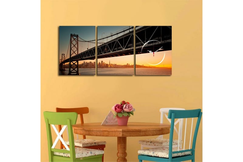 Dekorativ Canvasmålning med Klocka 3 Delar - Flerfärgad - Inredning - Väggdekor - Väggklocka & väggur