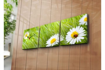 Dekorativ Canvasmålning med Klocka 3 Delar - Flerfärgad - Inredning - Väggdekor - Väggklocka & väggur