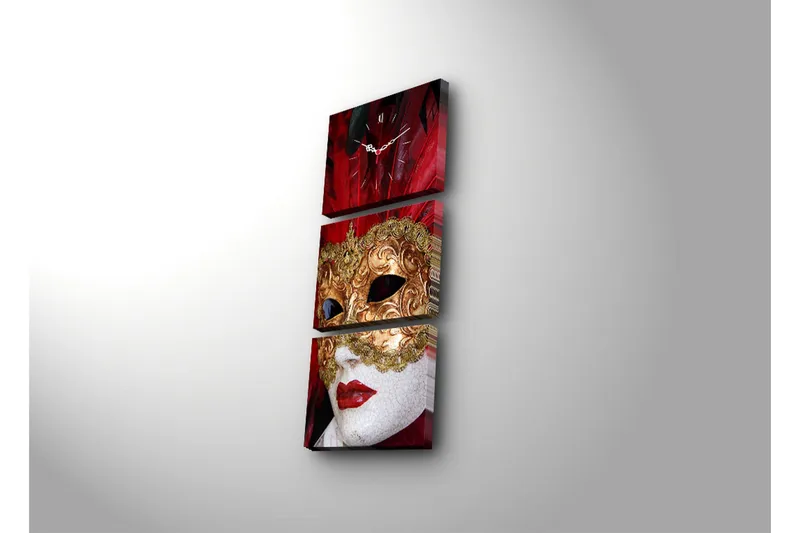 Dekorativ Canvasmålning med Klocka 3 Delar - Flerfärgad - Inredning - Väggdekor - Väggklocka & väggur