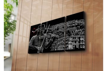 Dekorativ Canvasmålning med Klocka 3 Delar - Flerfärgad - Inredning - Väggdekor - Väggklocka & väggur