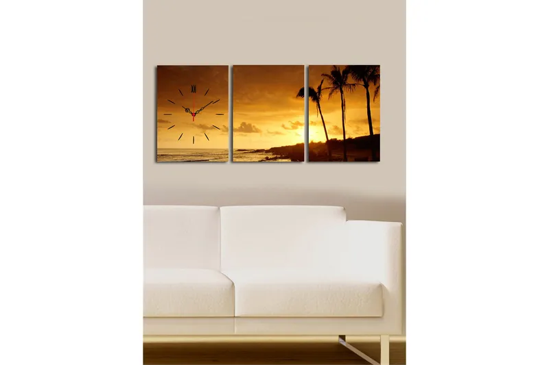 Dekorativ Canvasmålning med Klocka 3 Delar - Flerfärgad - Inredning - Väggdekor - Väggklocka & väggur