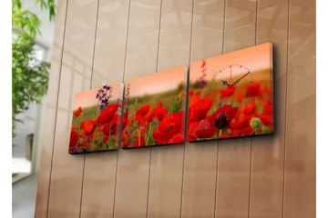 Dekorativ Canvasmålning med Klocka 3 Delar - Flerfärgad - Inredning - Väggdekor - Väggklocka & väggur